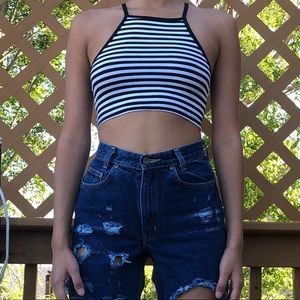 Striped H&M Divided Halter Crop Top